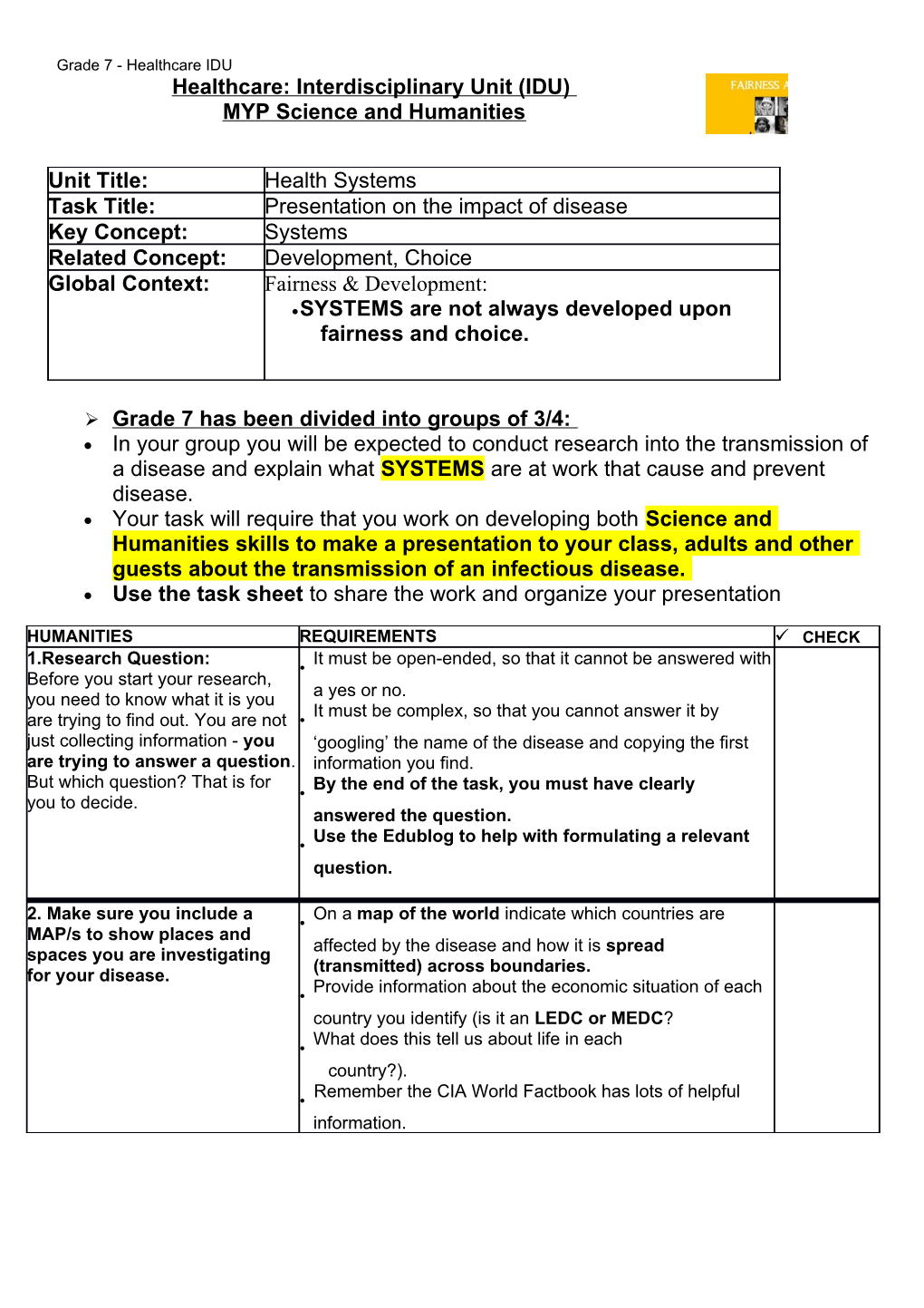 MYP Science and Humanities