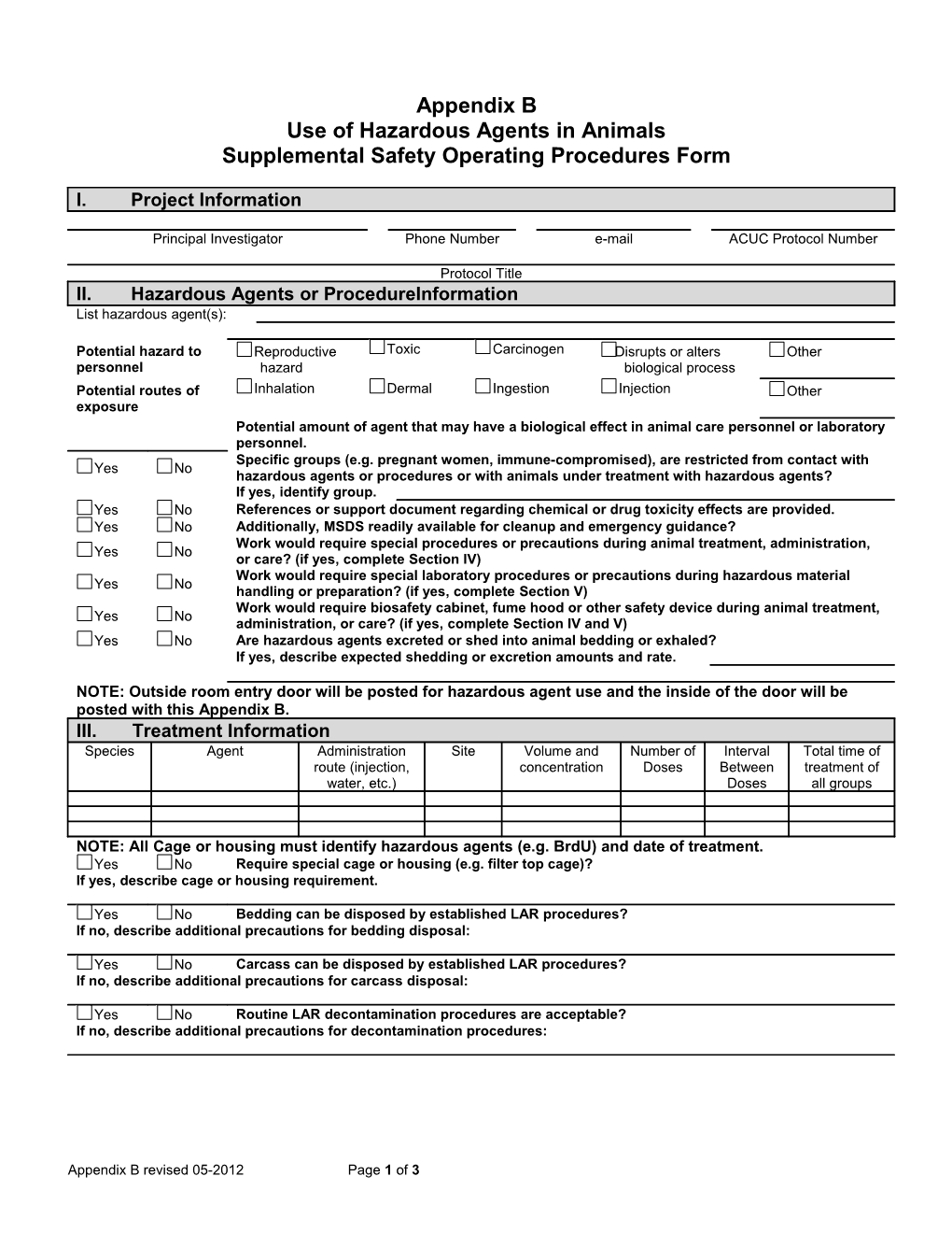 Use of Hazardous Agents in Animals