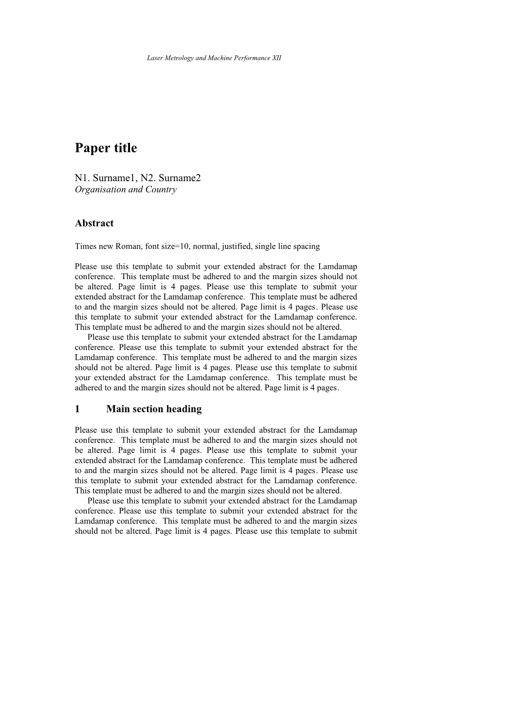 Laser Metrology and Machine Performance XII