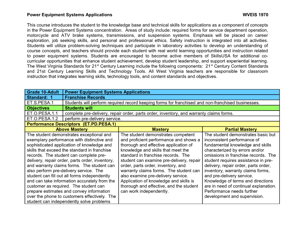 Engineering and Technical Content Standards and Objectives