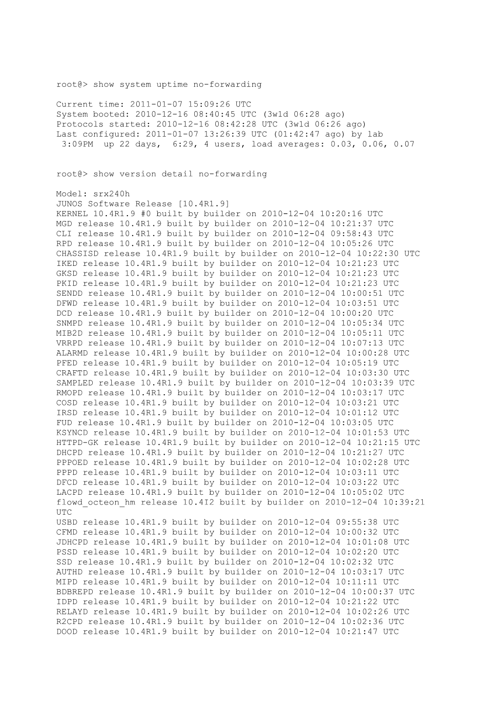 Root &gt; Show System Uptime No-Forwarding