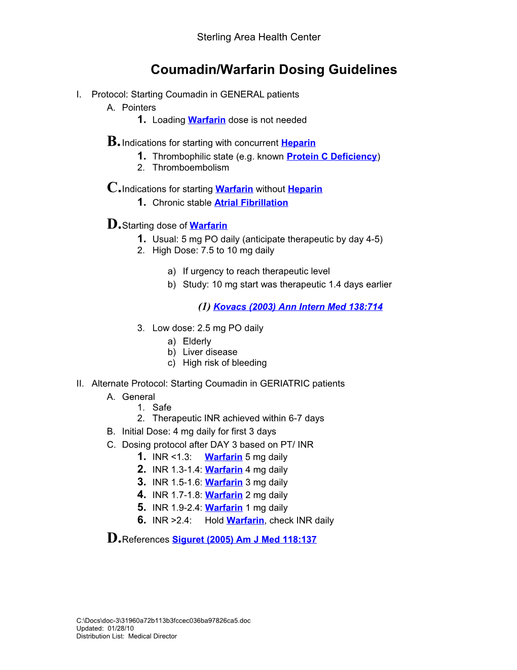 Coumadin/Warfarin Protocol