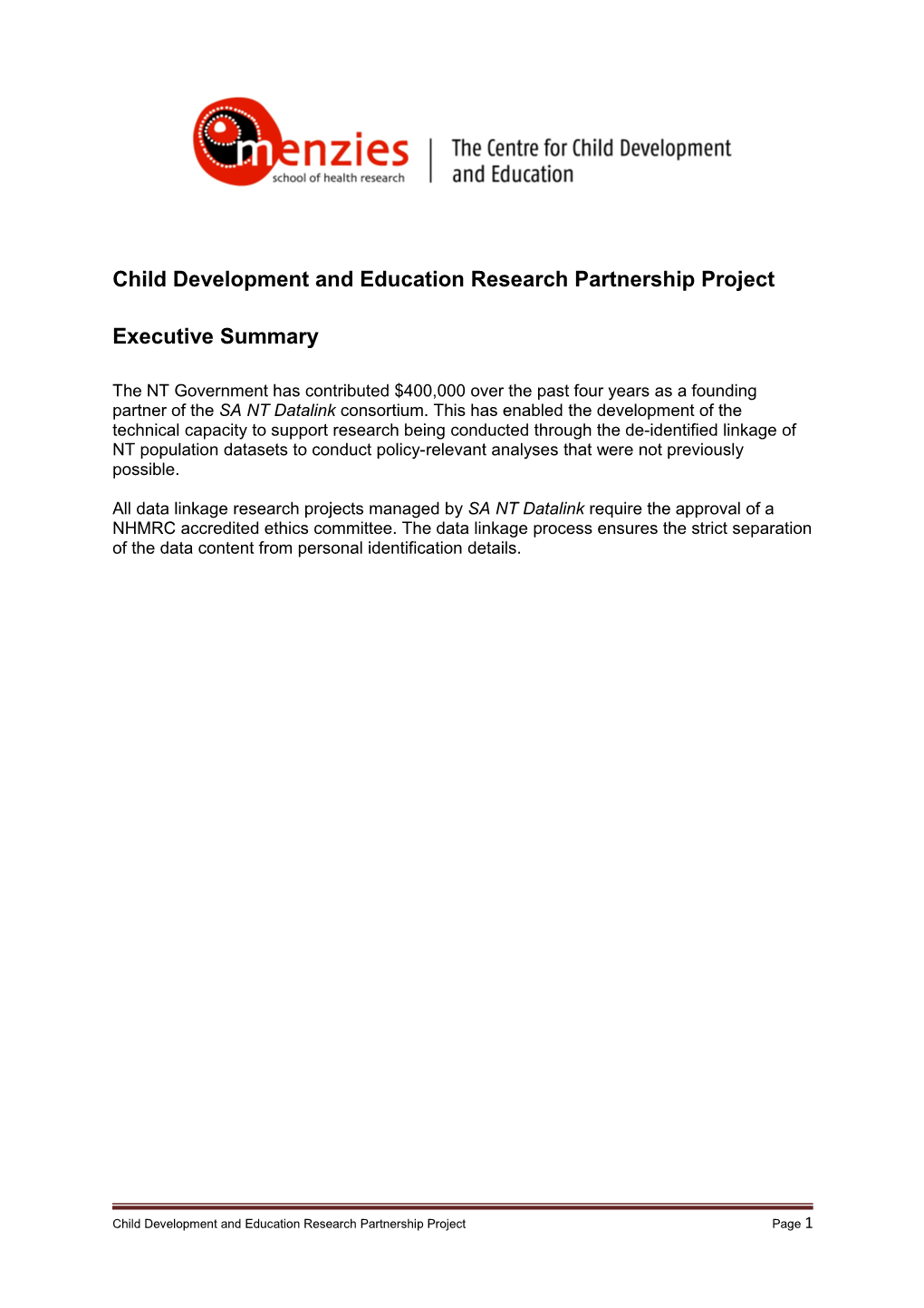 Child Development and Education Research Partnership Project