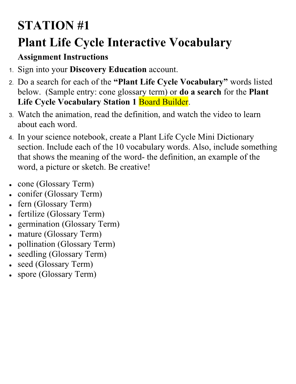 Plant Life Cycle Interactive Vocabulary