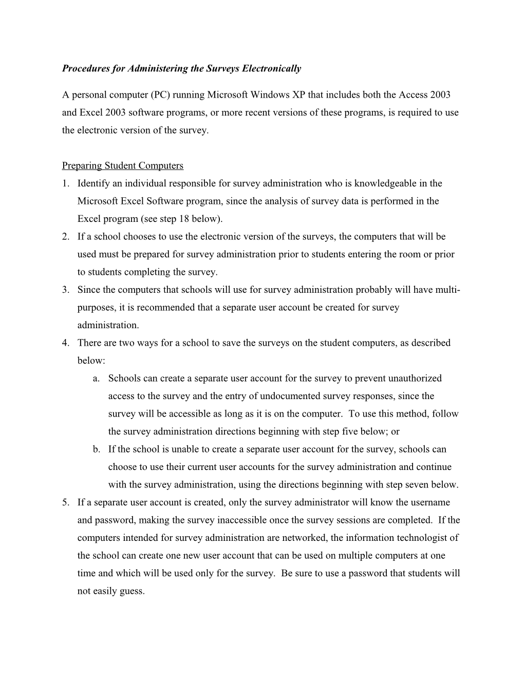 Procedures for Administering the Surveys Electronically