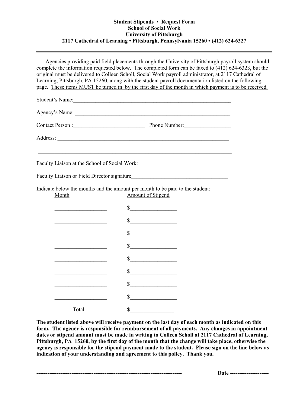 Student Stipends Request Form
