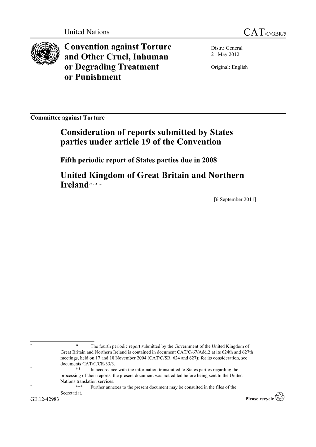Consideration of Reports Submitted by States Parties Under Article19 of the Convention