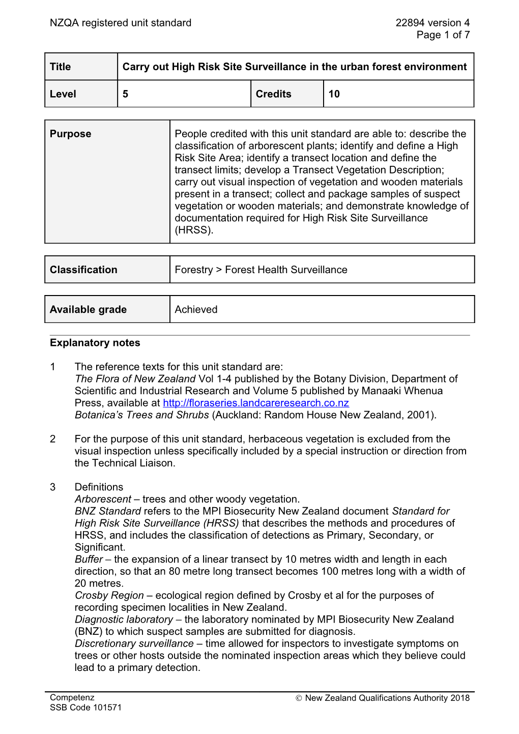 22894 Carry out High Risk Site Surveillance in the Urban Forest Environment