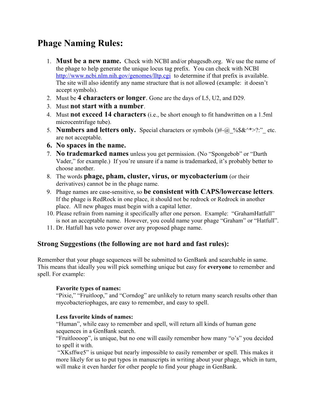 Phage Naming Rules