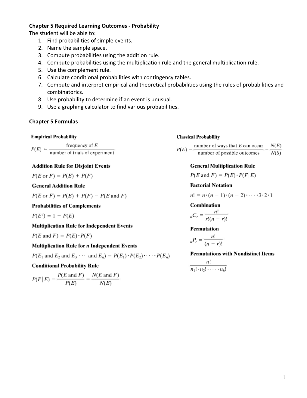 Chapter 5 Required Learning Outcomes - Probability