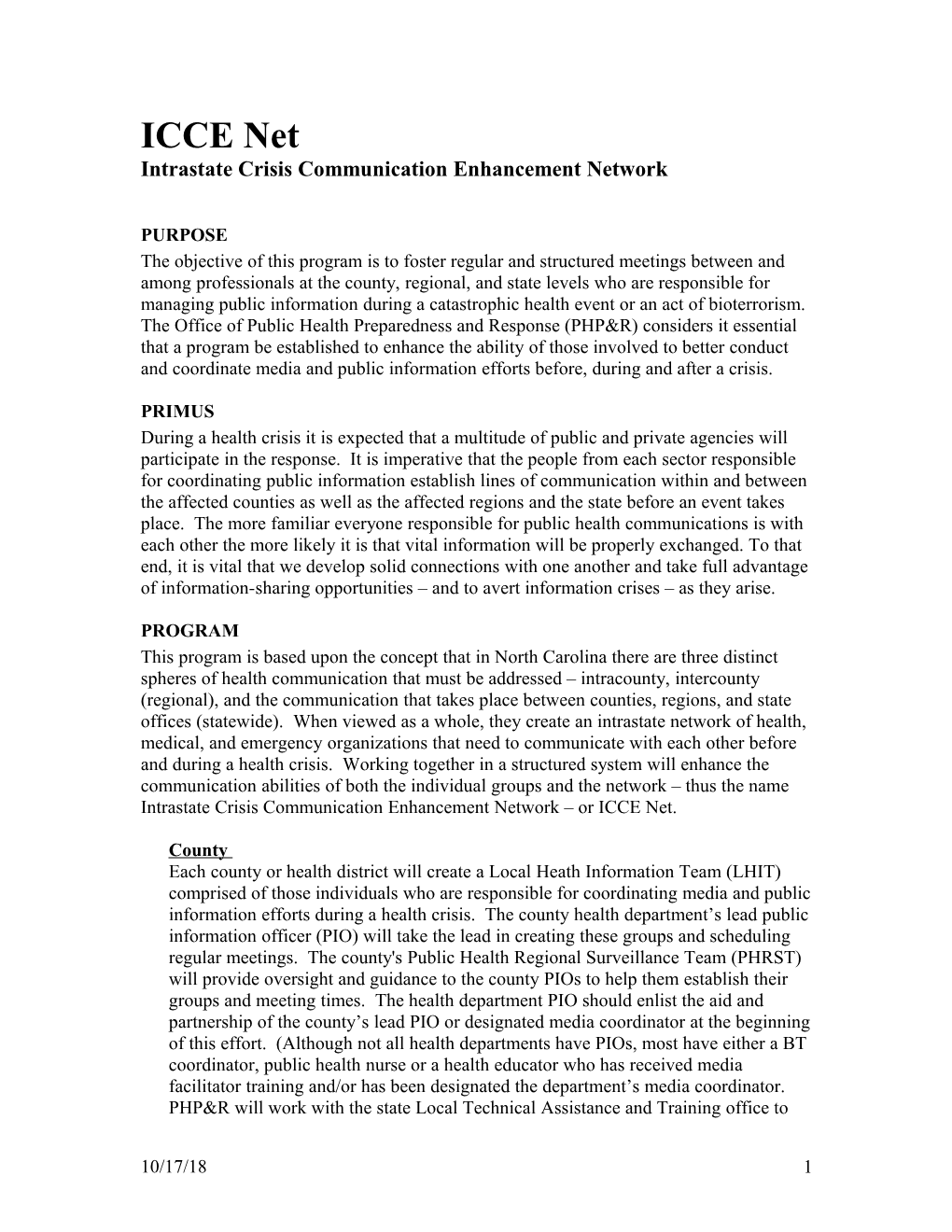 Intrastate Crisis Communication Enhancement Network