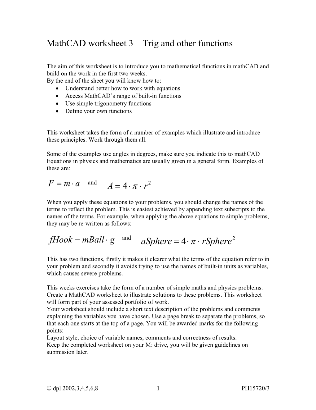 Mathcad Worksheet 3 Trig and Other Functions