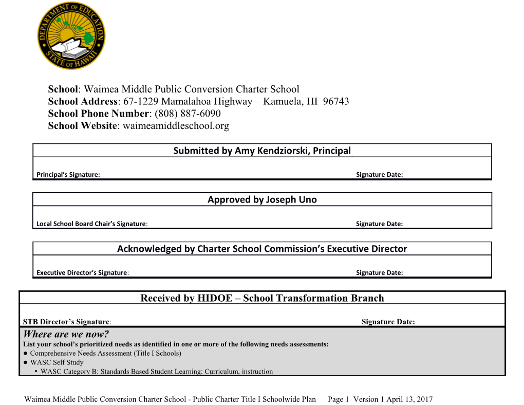 Waimea Middle PCCS Academic Plan (2017-20)