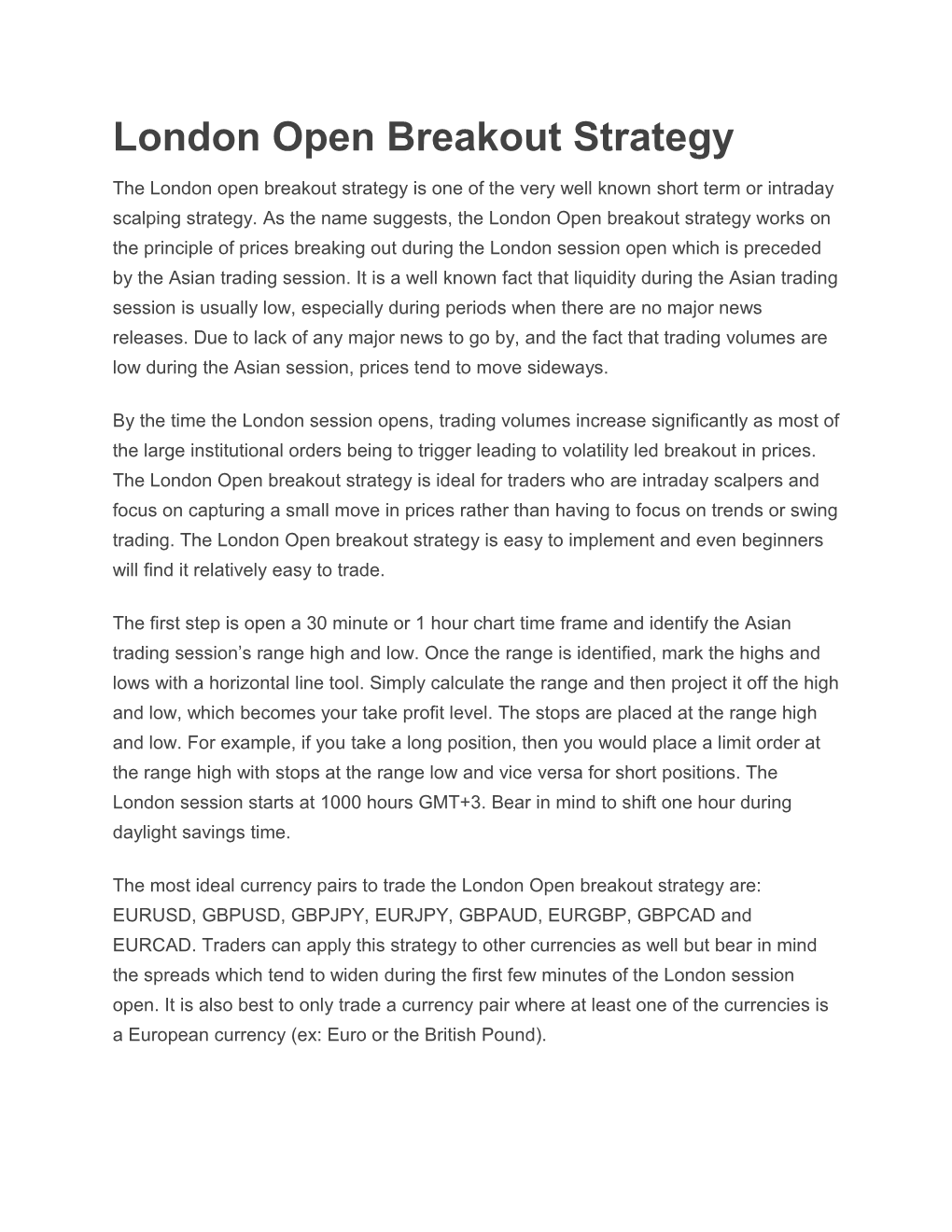 London Open Breakout Strategy