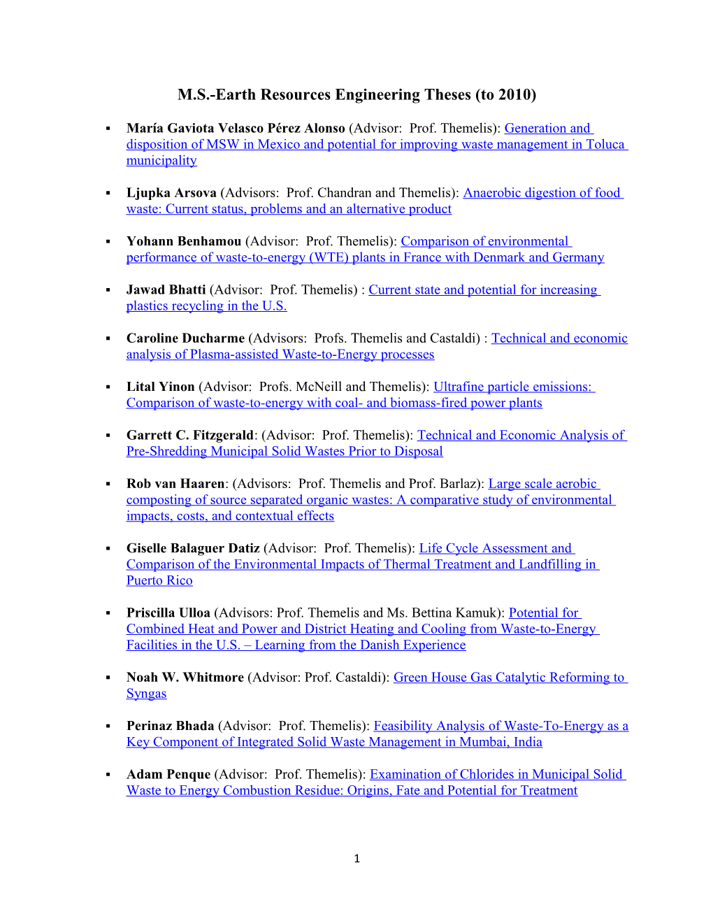 M.S.-Earth Resources Engineering Theses (To 2010)