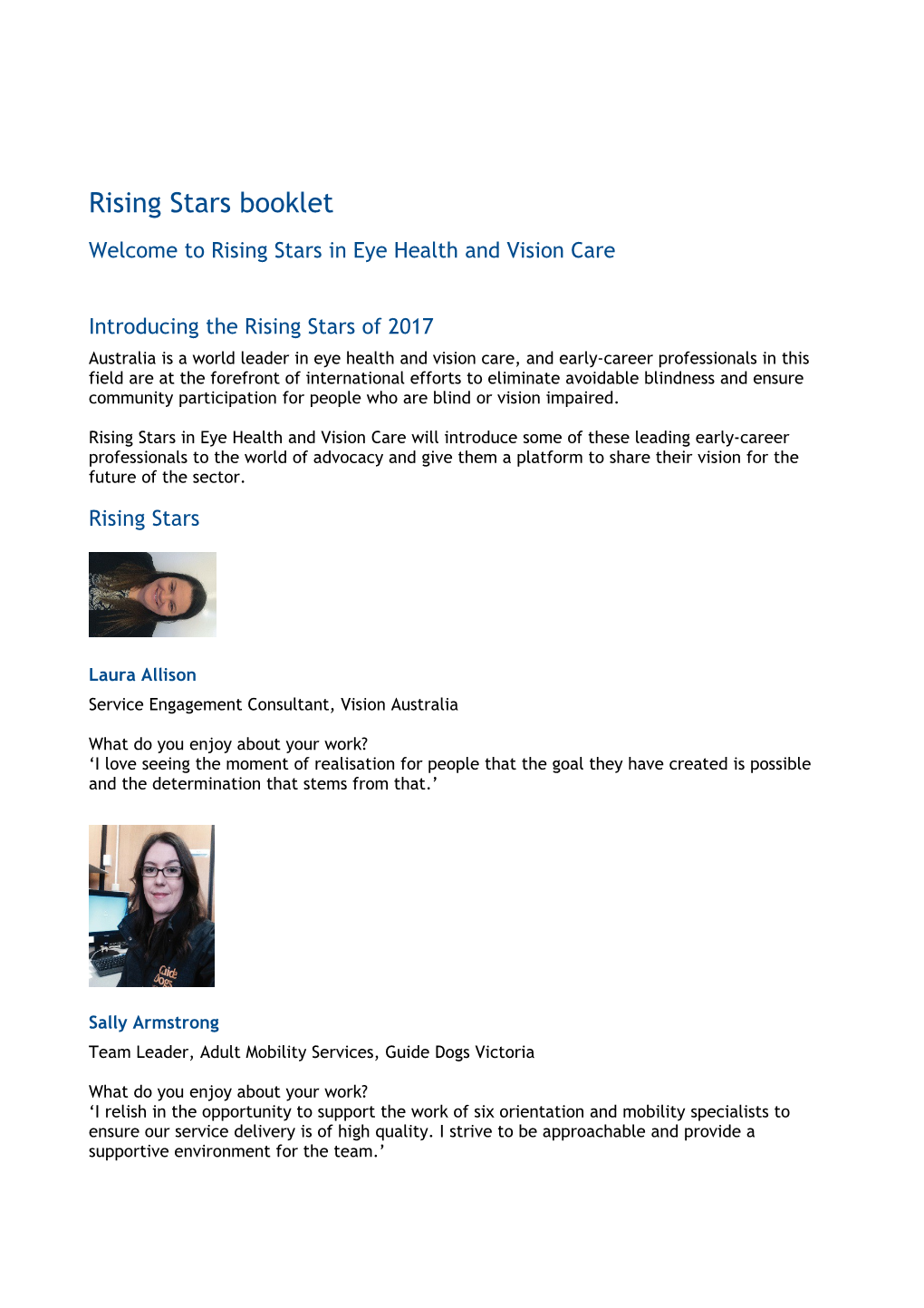 Welcome to Rising Stars in Eye Health and Vision Care