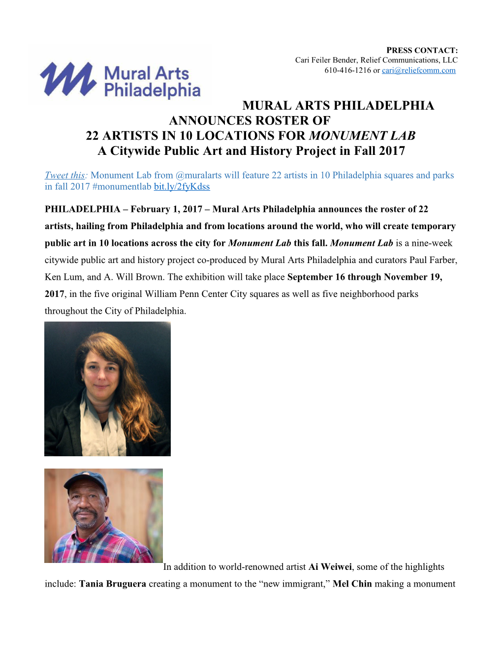 Mural Arts Philadelphia Announces Roster Of