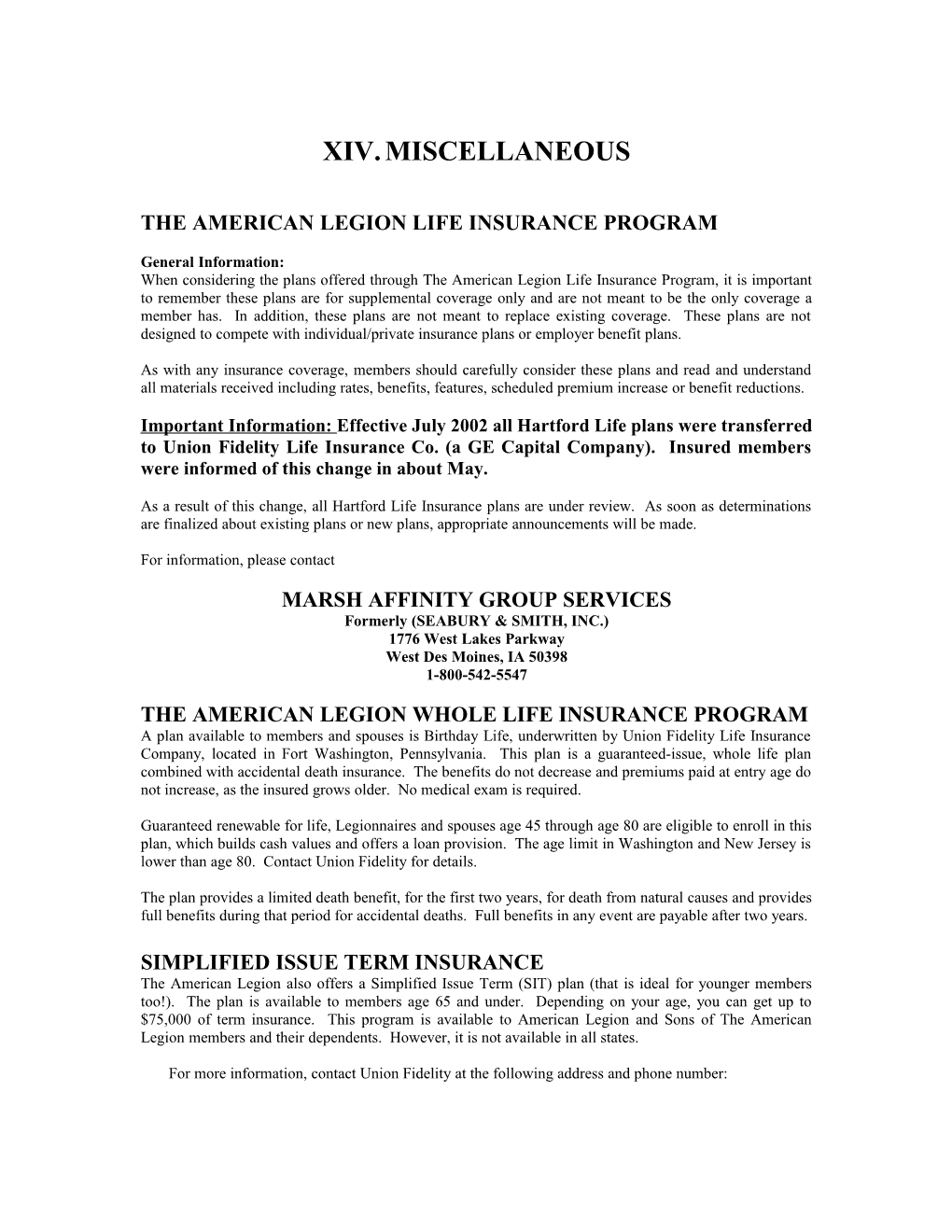 The American Legion Life Insurance Program