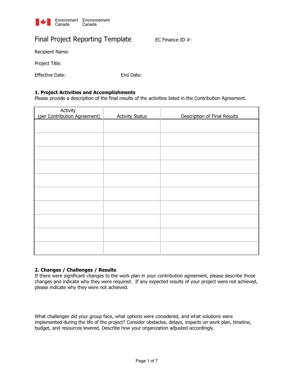 Annual Project Reporting Template