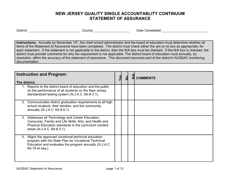 New Jersey Quality Single Accountablity Continuum