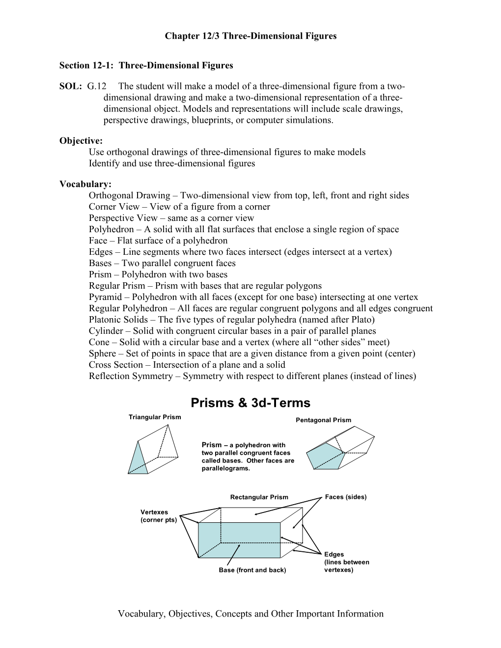 Section 12-1: Three-Dimensional Figures