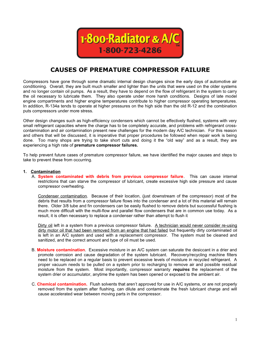 Causes of Premature Compressor Failure