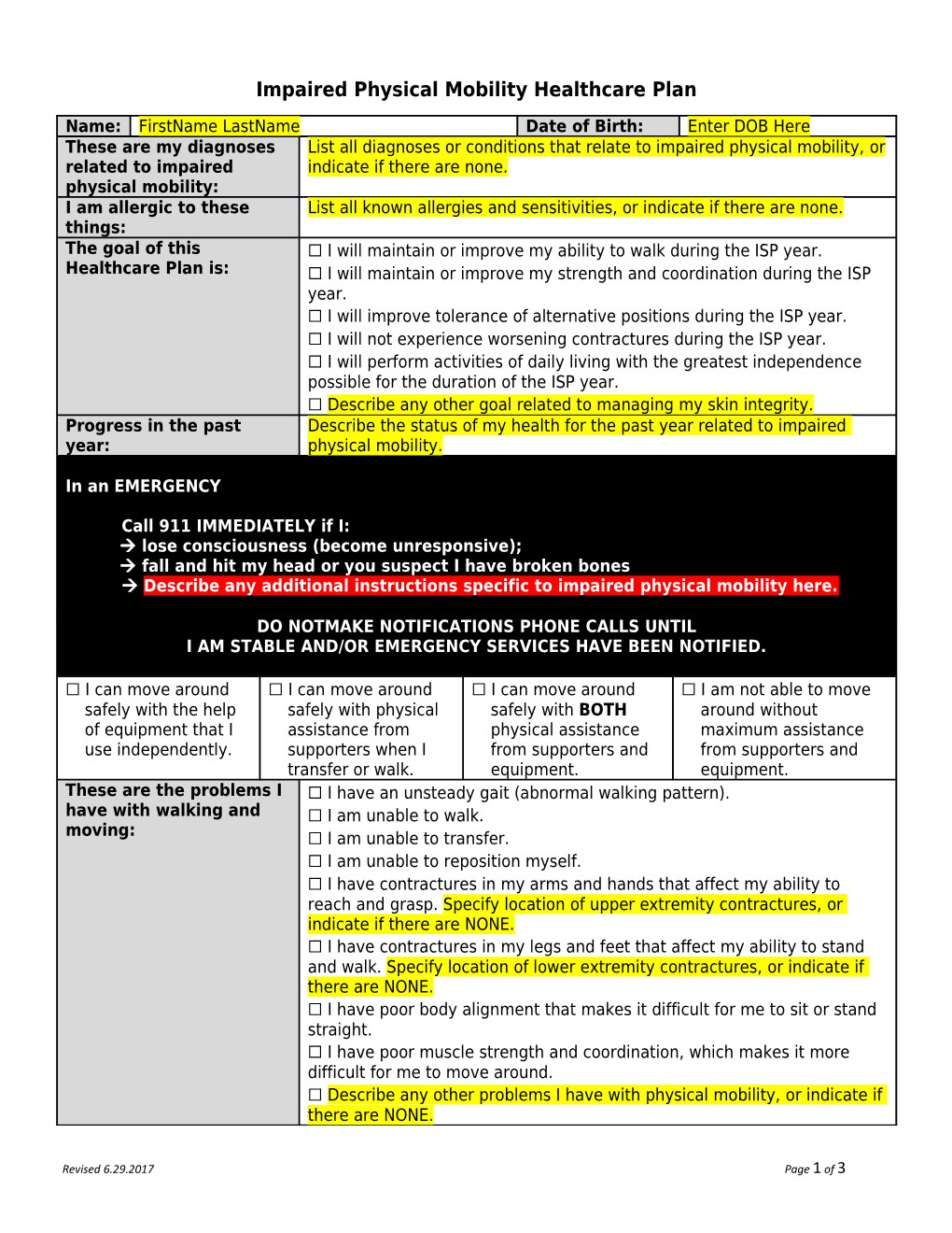 Impaired Physical Mobility Healthcare Plan