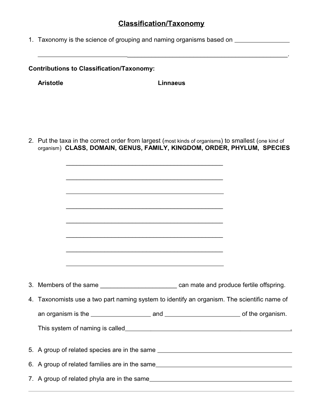 Classification/Taxonomy