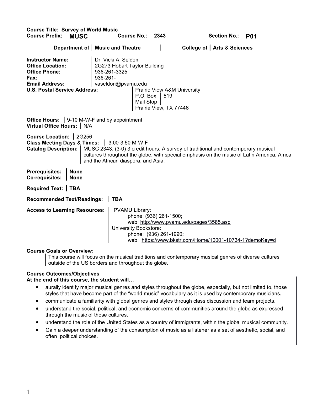 Course Outline and 16-Week Calendar