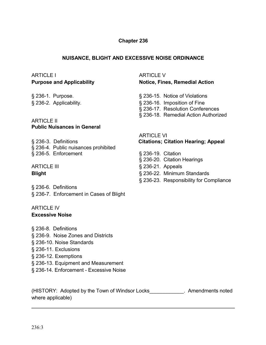 Nuisance, Blight and Excessive Noise Ordinance