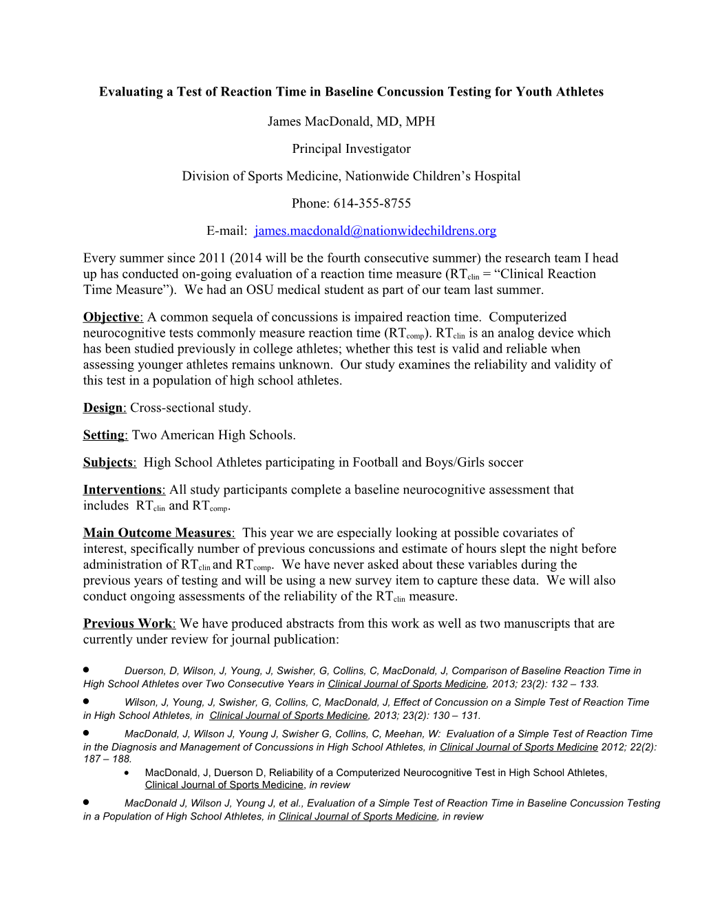 Evaluating a Test of Reaction Time in Baseline Concussion Testing for Youth Athletes