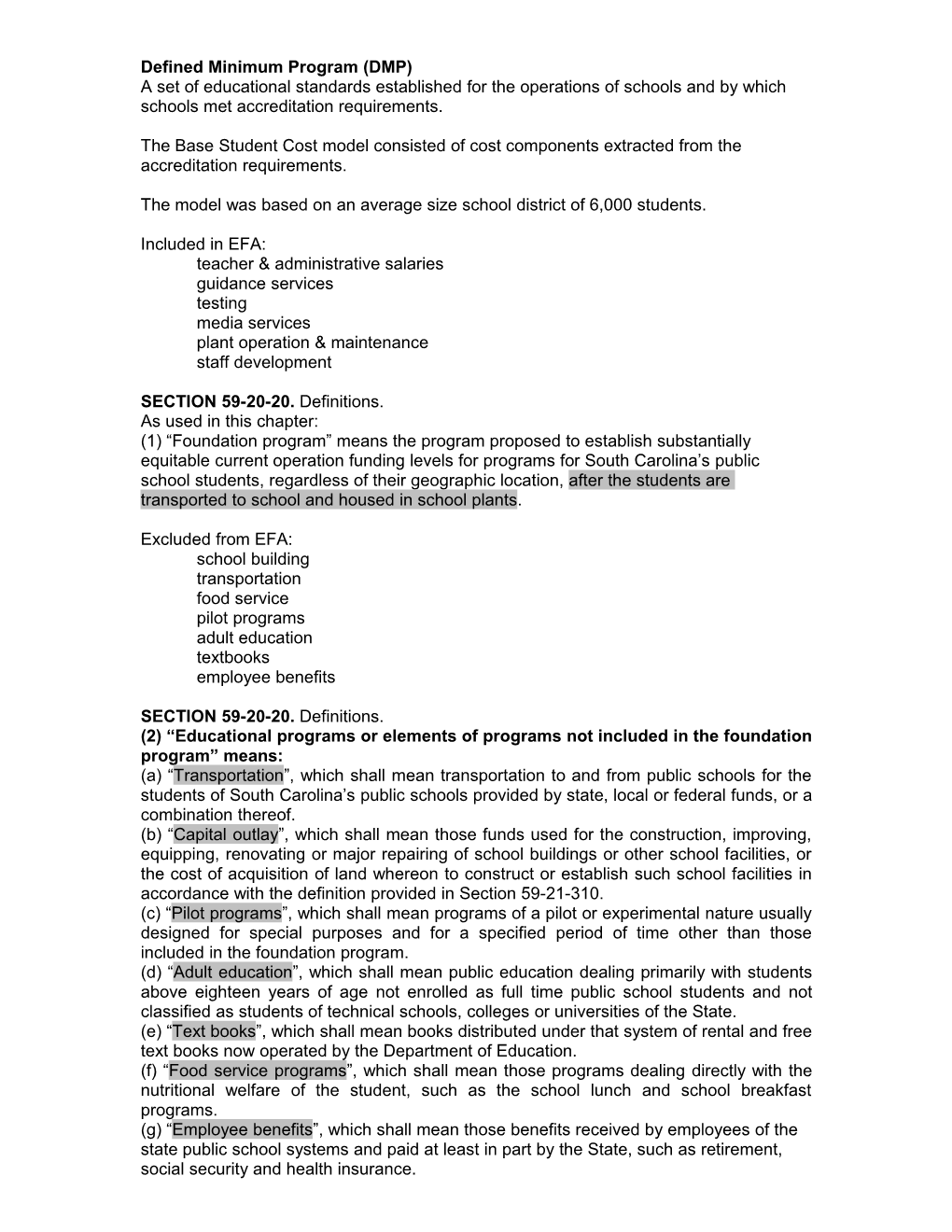 Defined Minimum Program (DMP)