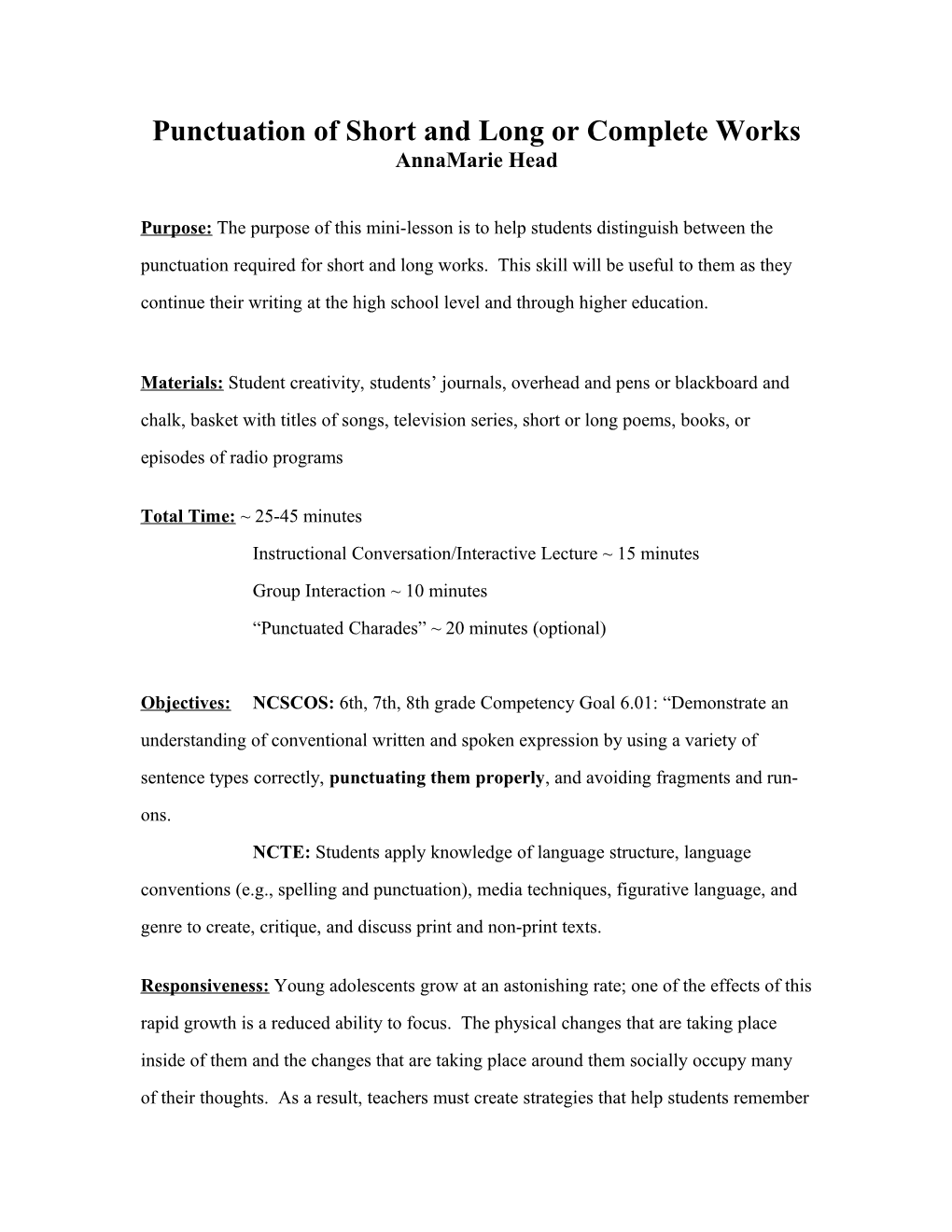 Punctuation of Short and Long Or Complete Works