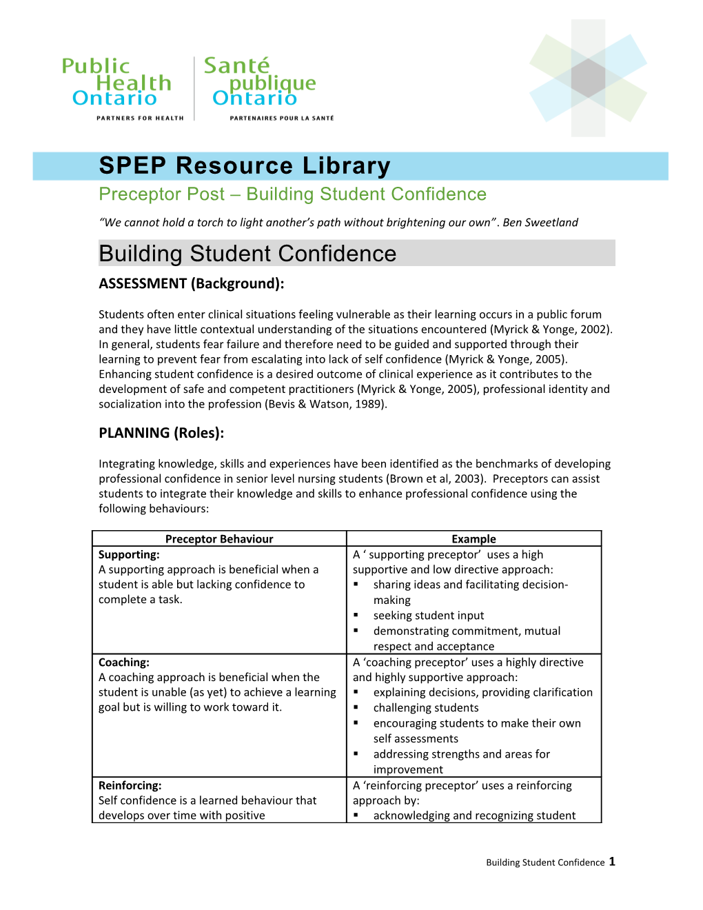 SPEP Resource Library: Building Student Confidence