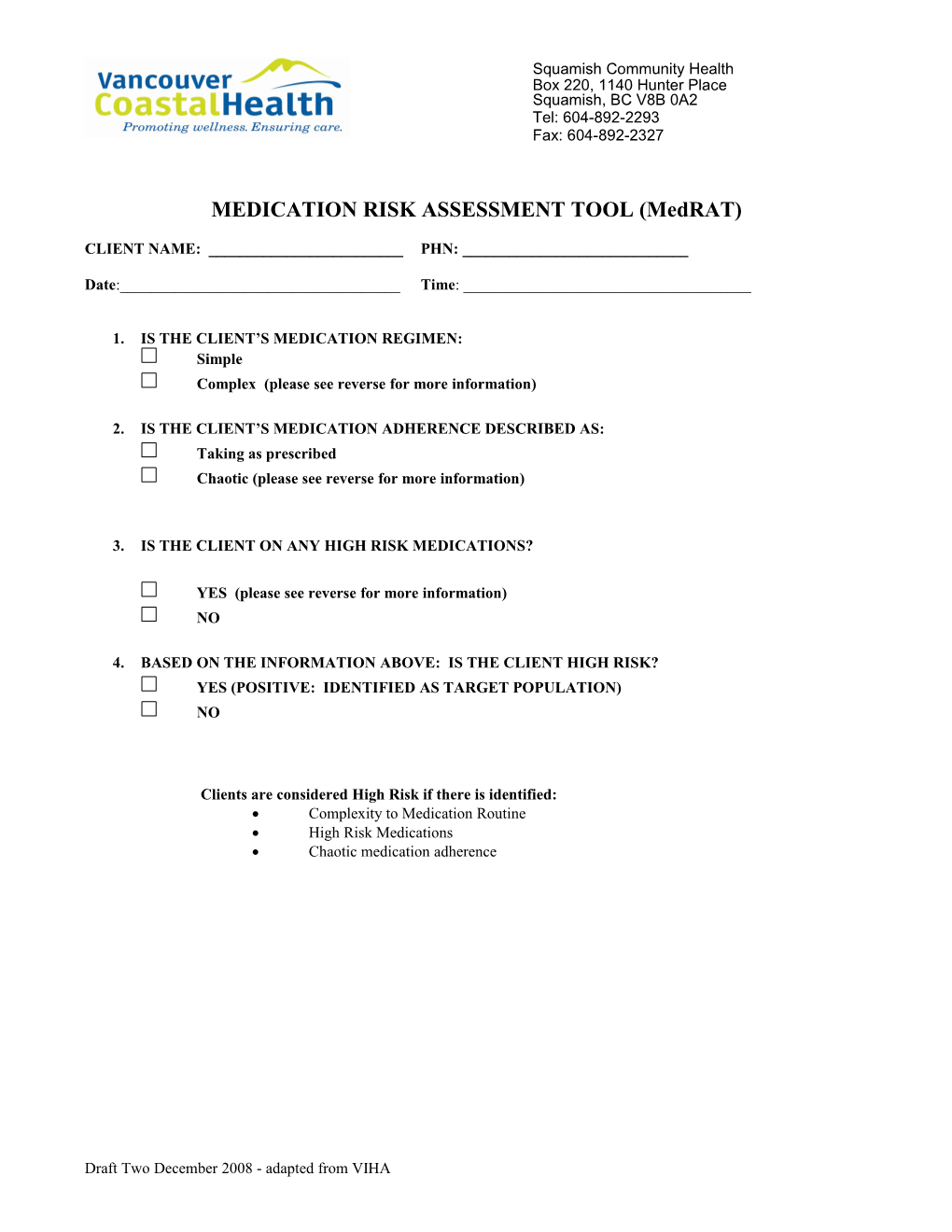 MEDICATION RISK ASSESSMENT TOOL (Medrat)