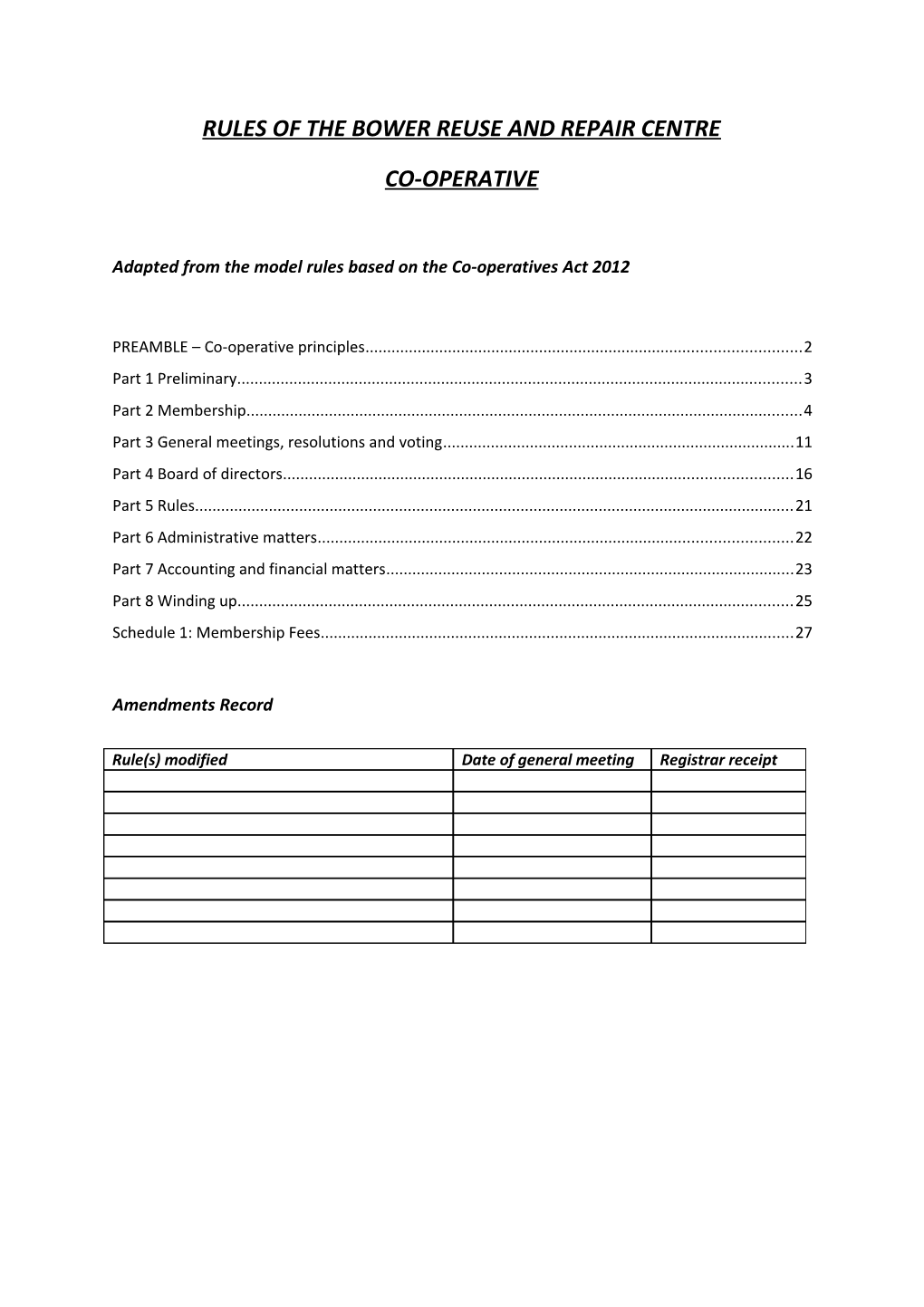 Rules of the Bower Reuse and Repair Centre Cooperative