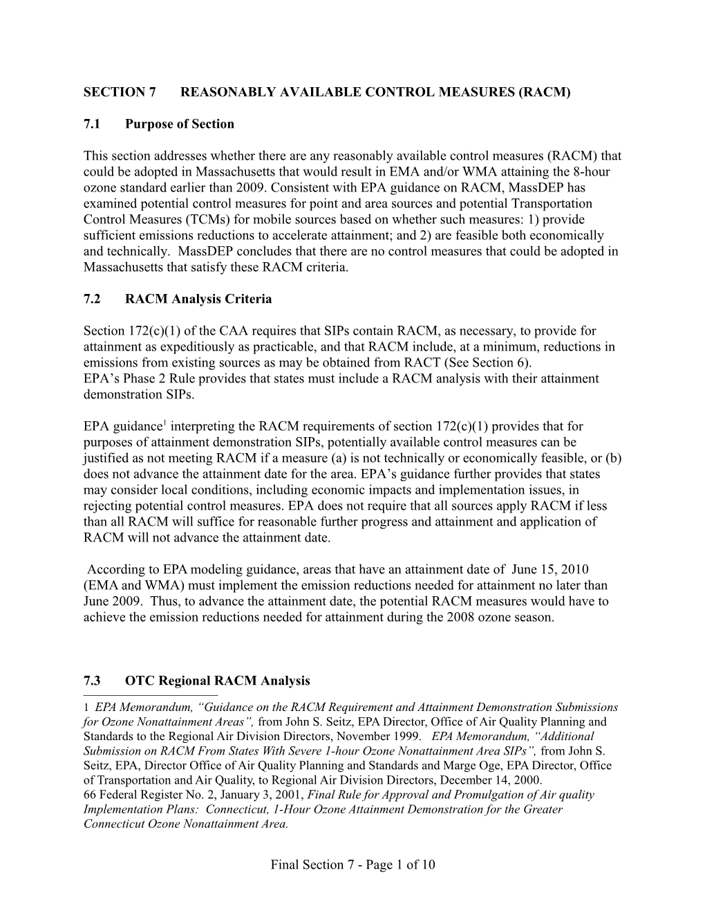 Section 7 Reasonably Available Control Measures (Racm)