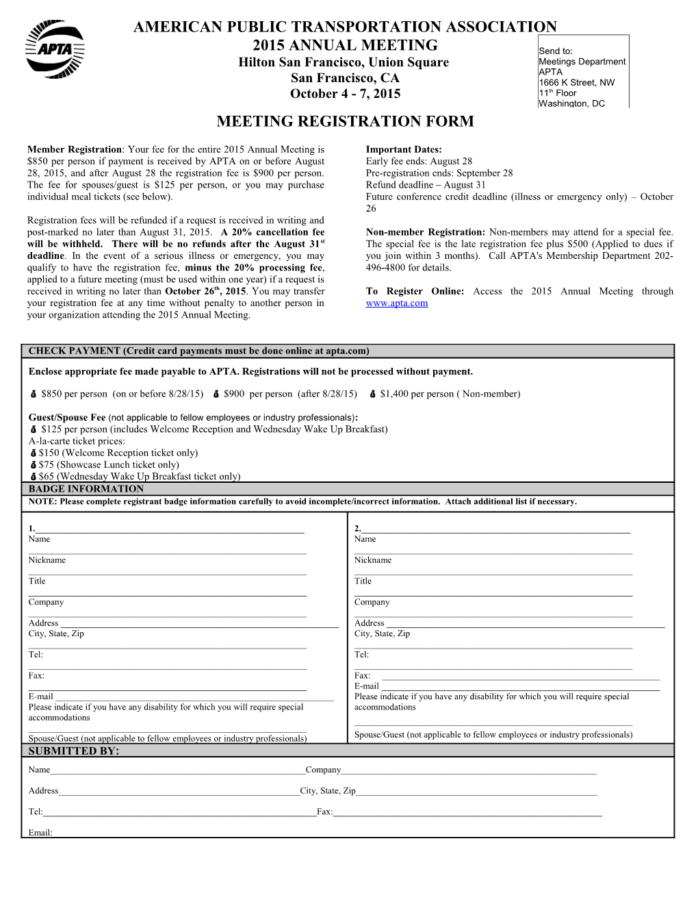 2015 Annual Meeting Registration Form