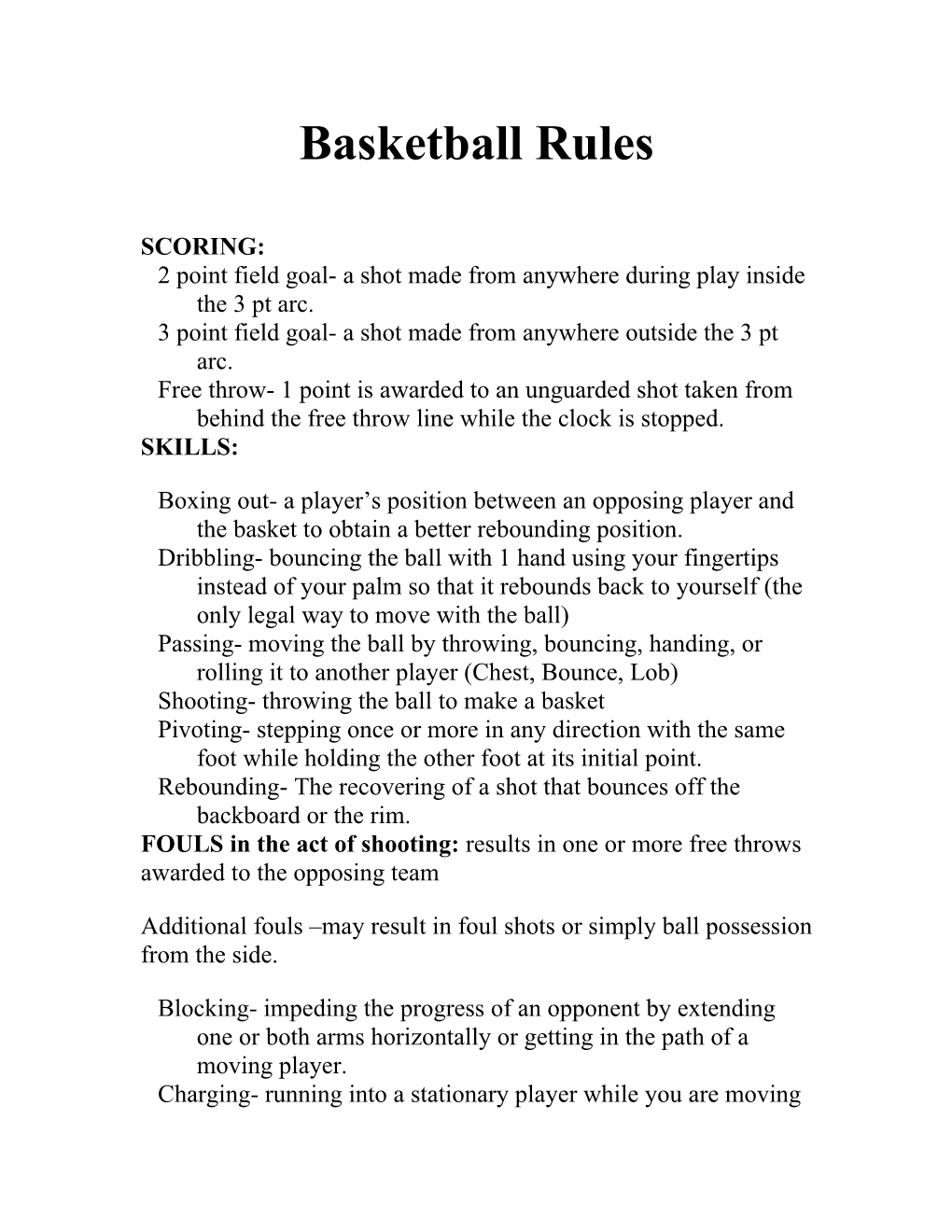 Basketball Rules