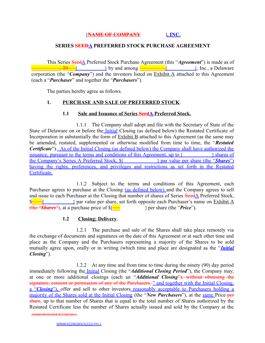 Series Seeda Preferred Stock Purchase Agreement