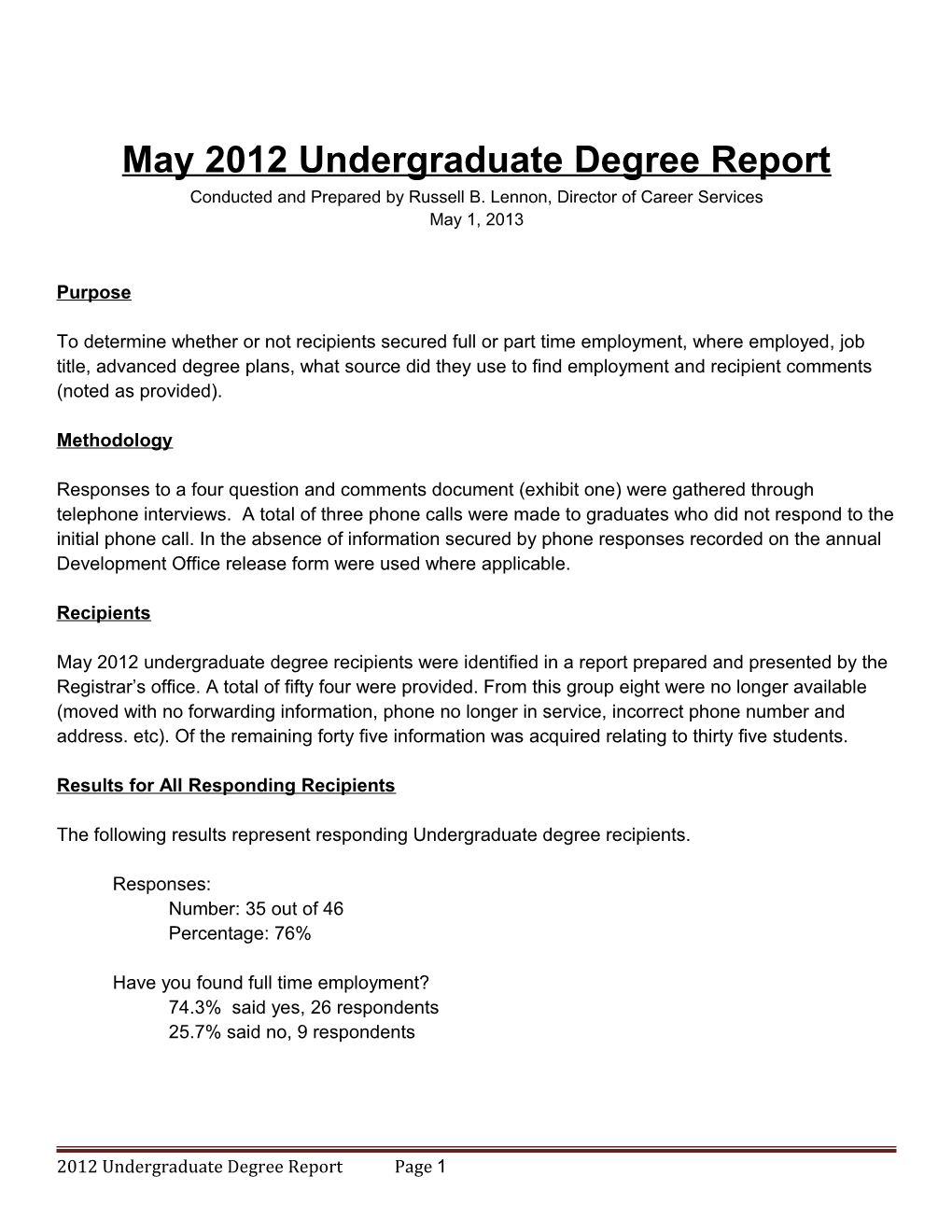 May 2012 Undergraduate Degree Report