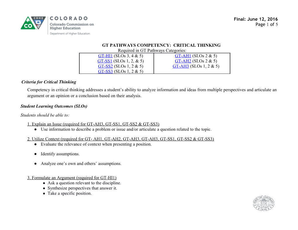 Gt Pathways Competency: Critical Thinking