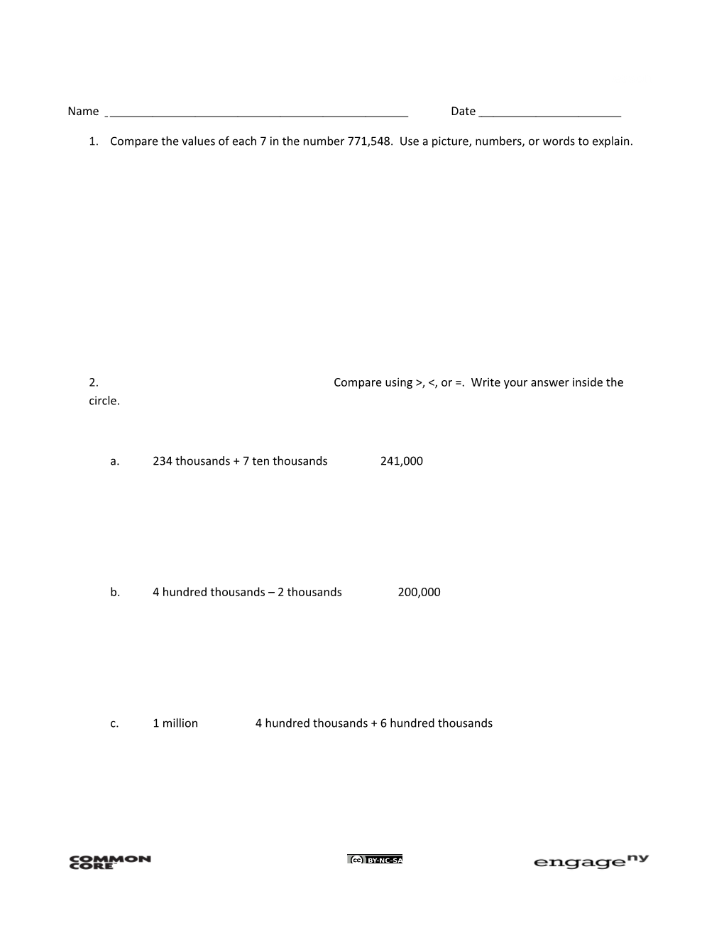 Compare the Values of Each 7 in the Number 771,548. Use a Picture, Numbers, Or Words to Explain