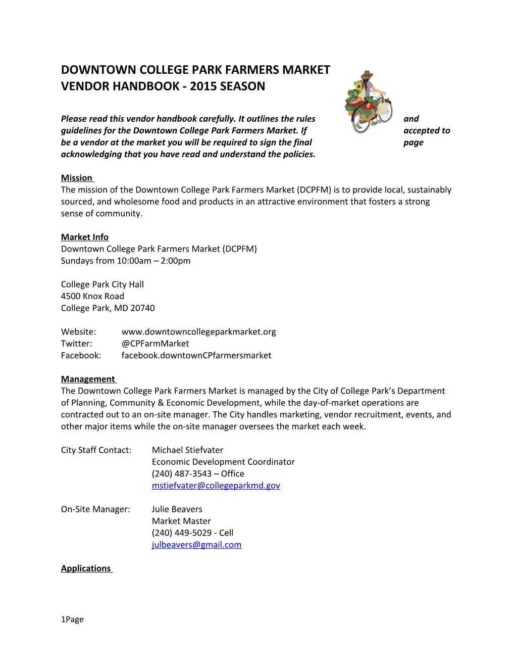 Vendor Handbook - 2015 Season