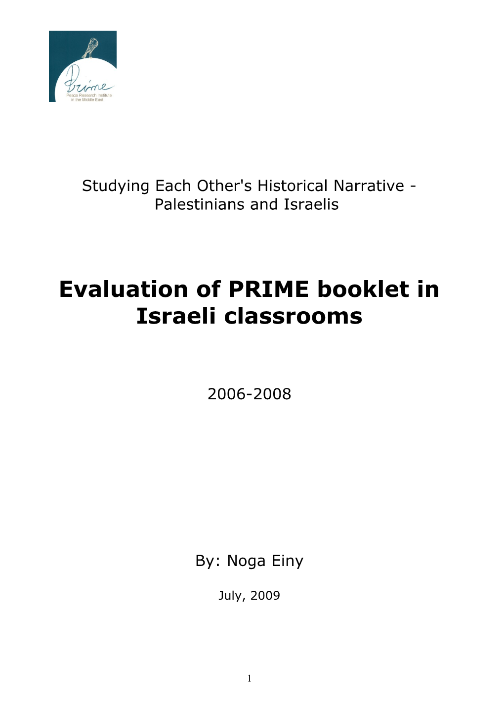 Evaluation of PRIME Booklet Israeli Classes