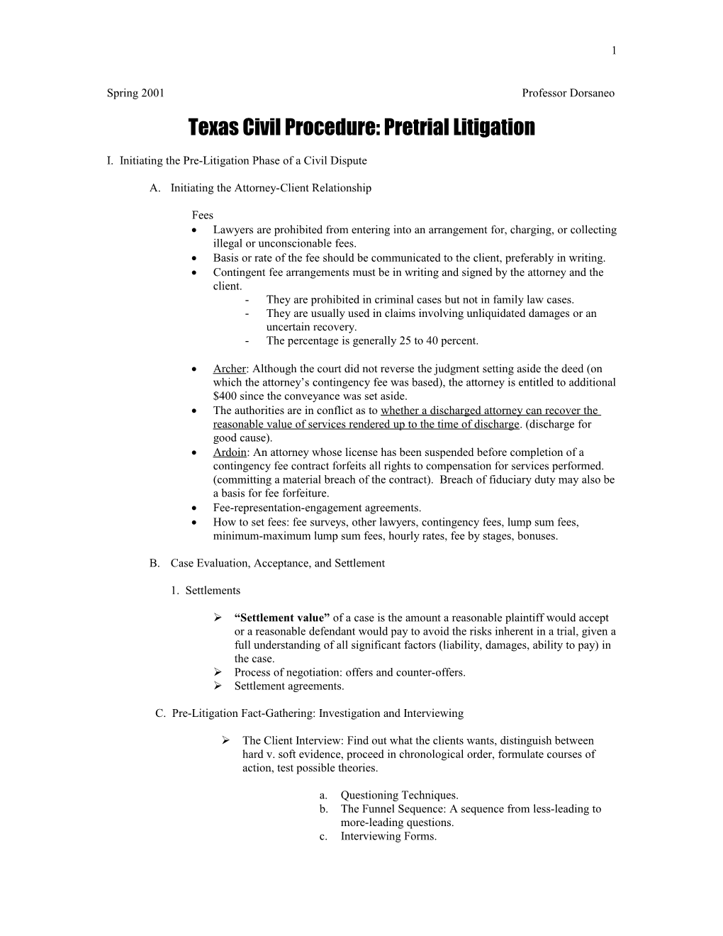 Texas Civil Procedure: Pretrial Litigation