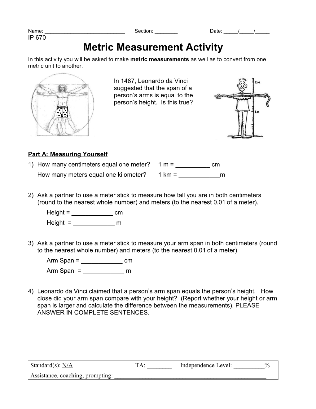 Metric Measurement Worksheet