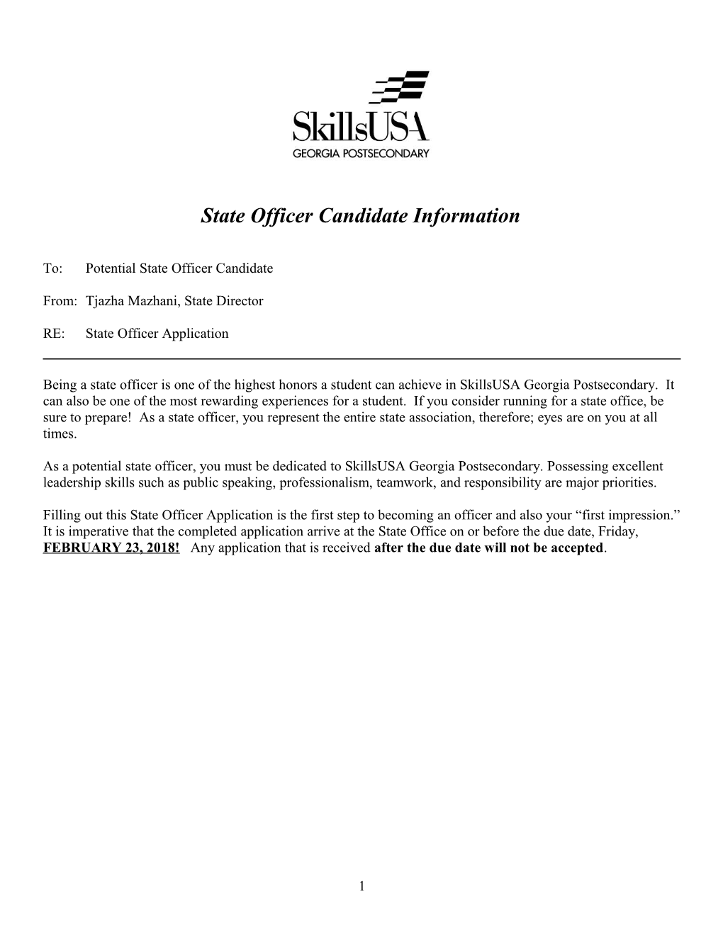 State Officer Candidate Information