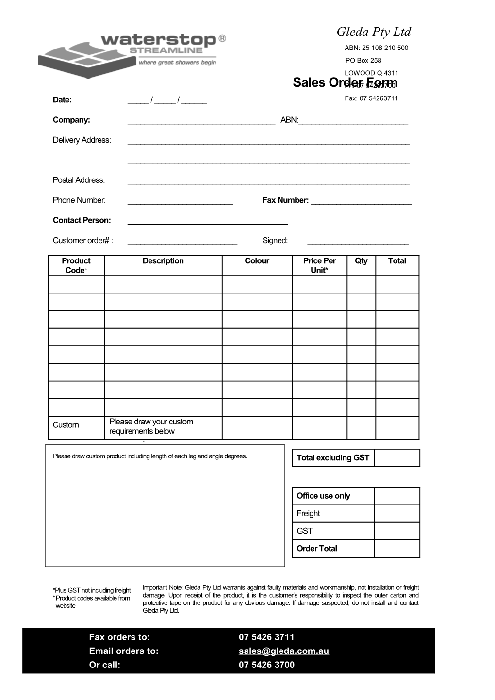 Sales Order Form