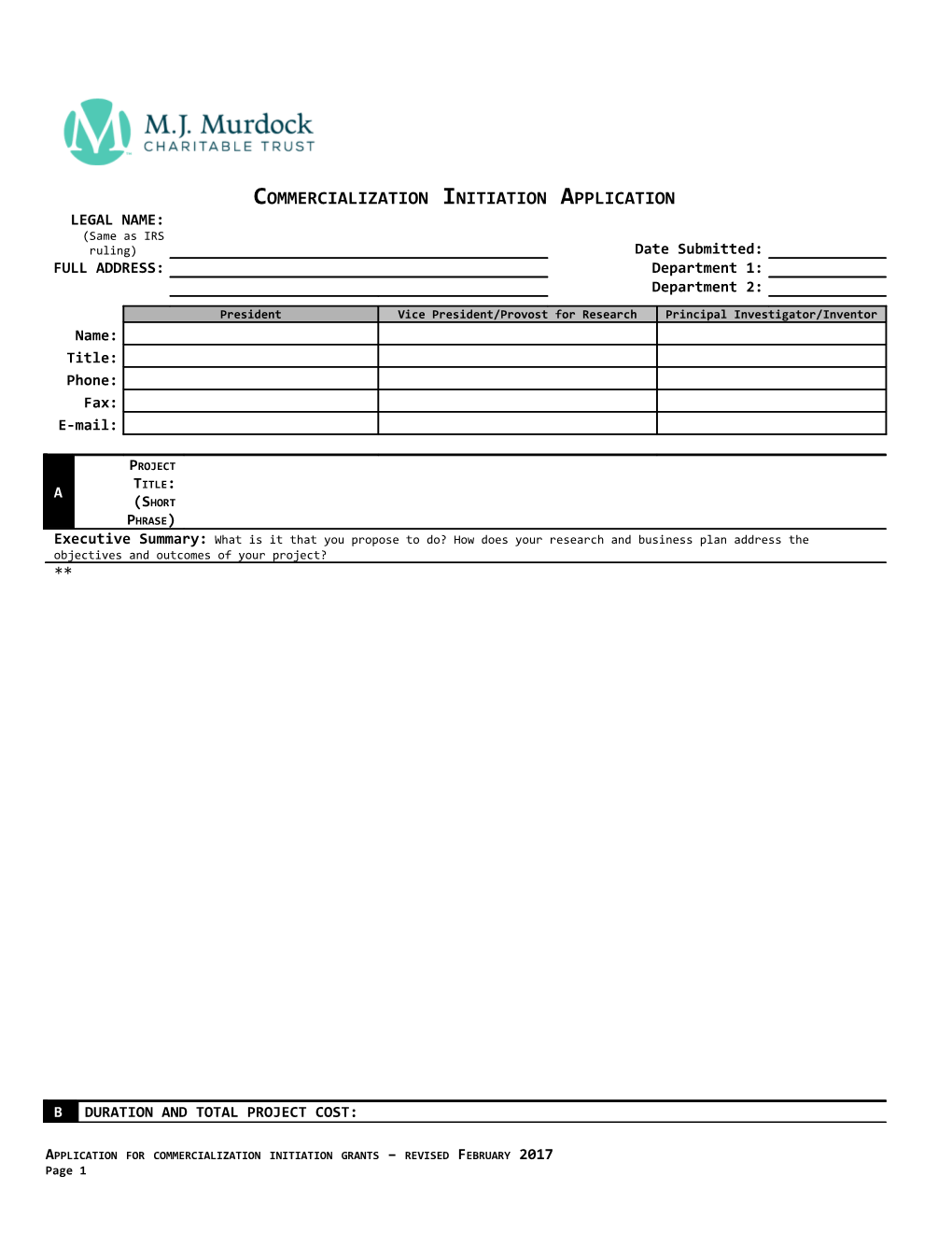 Commercialization Initiation Application Form